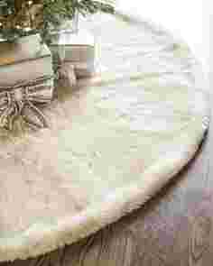 48in - 72in Ivory Lodge Faux Fur Tree Skirt by Balsam Hill SSC 10