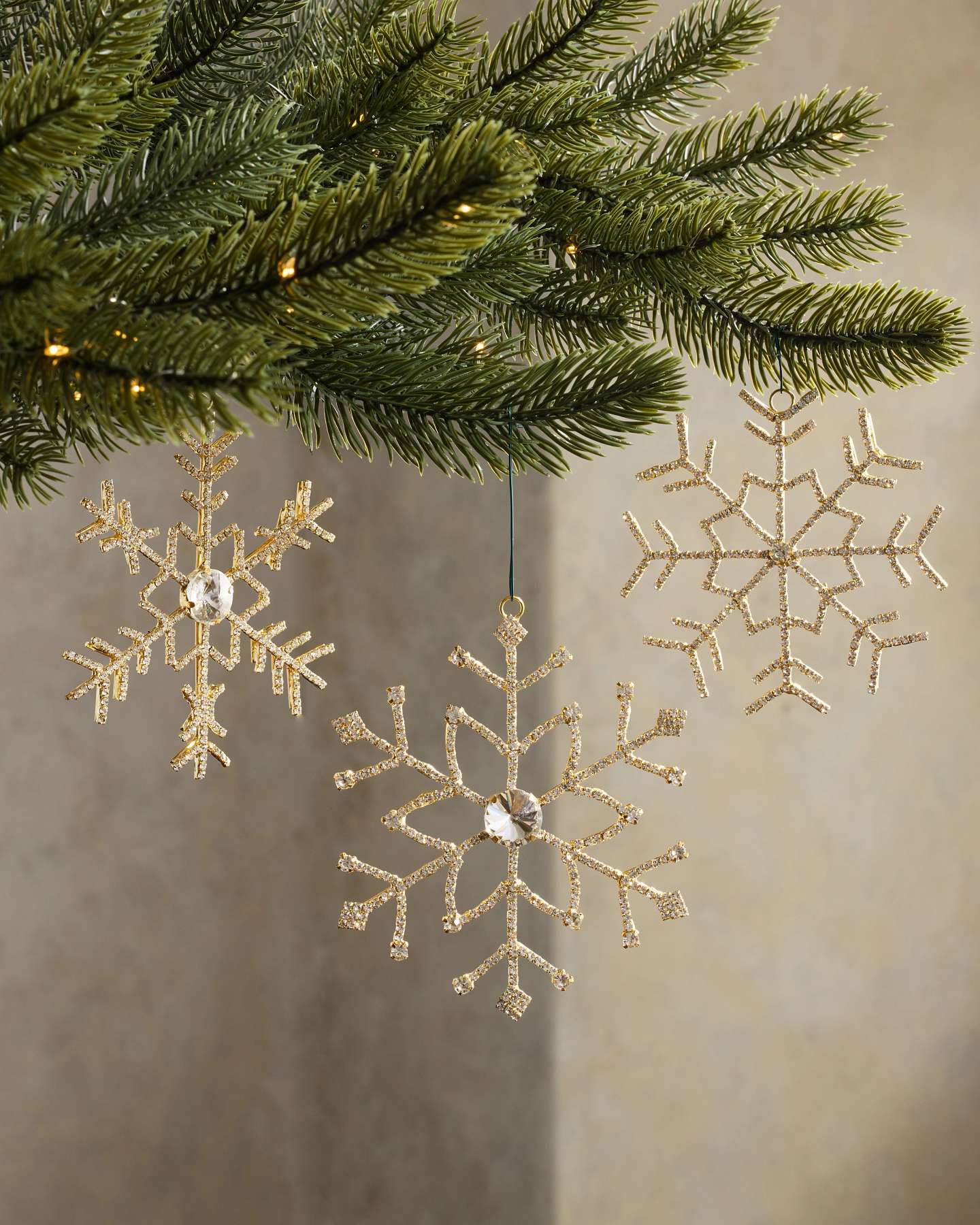 Gold Rhinestone Snowflake Ornaments, Set of 8