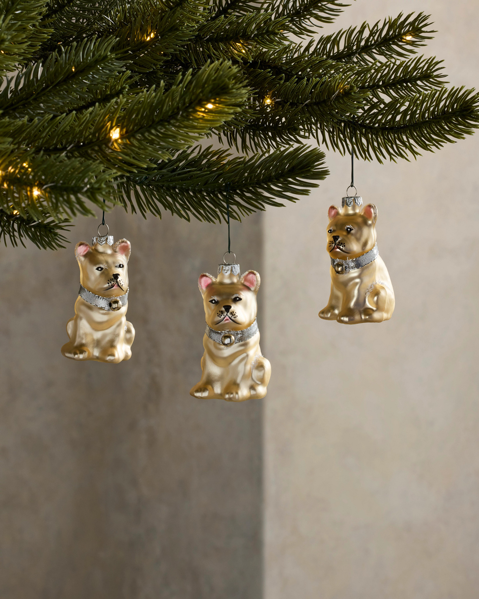 Christmas Frenchie Glass Ornament Set