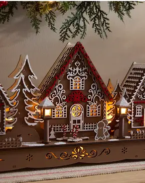 Lit Wooden Gingerbread Christmas Village Lit Wooden Gingerbread Christmas Village