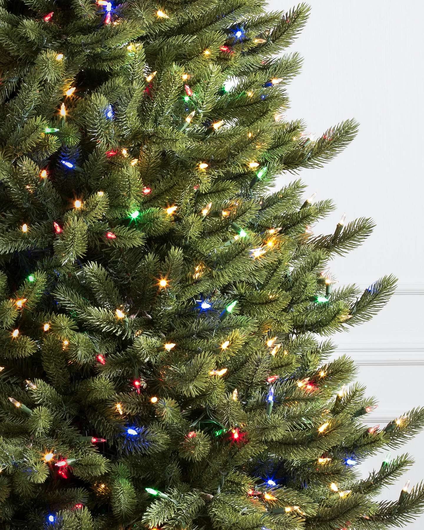 Balsam Hill Vermont White Spruce Flip Artificial Christmas Tree LED Twinkly Closeup