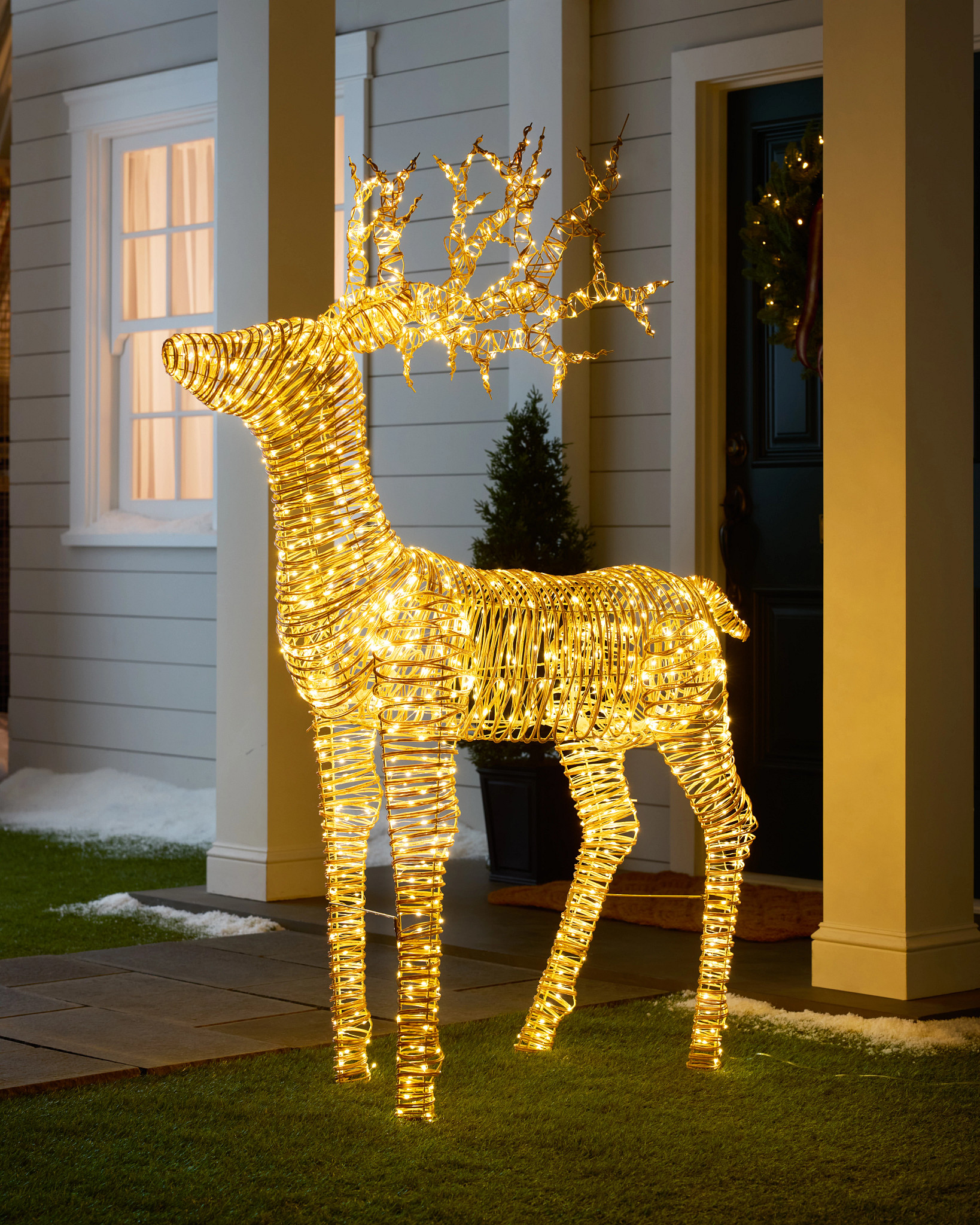 Outdoor Lit All-Weather Wicker Papa Reindeer