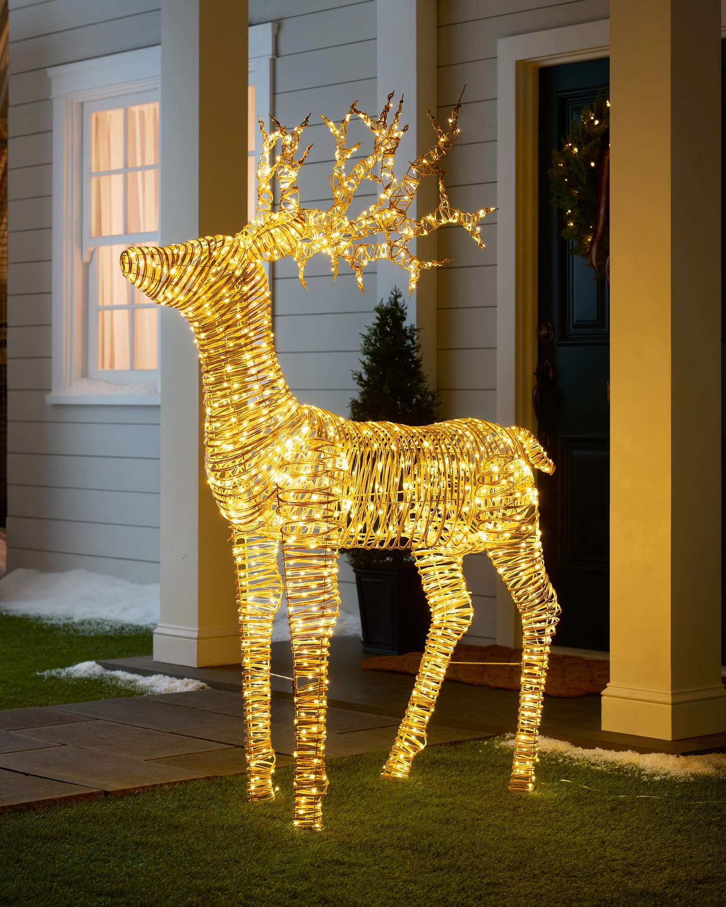 Outdoor Lit All-Weather Wicker Papa Reindeer