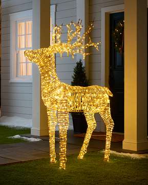 Outdoor Lit All-Weather Wicker Papa Reindeer Outdoor Lit All-Weather Wicker Papa Reindeer