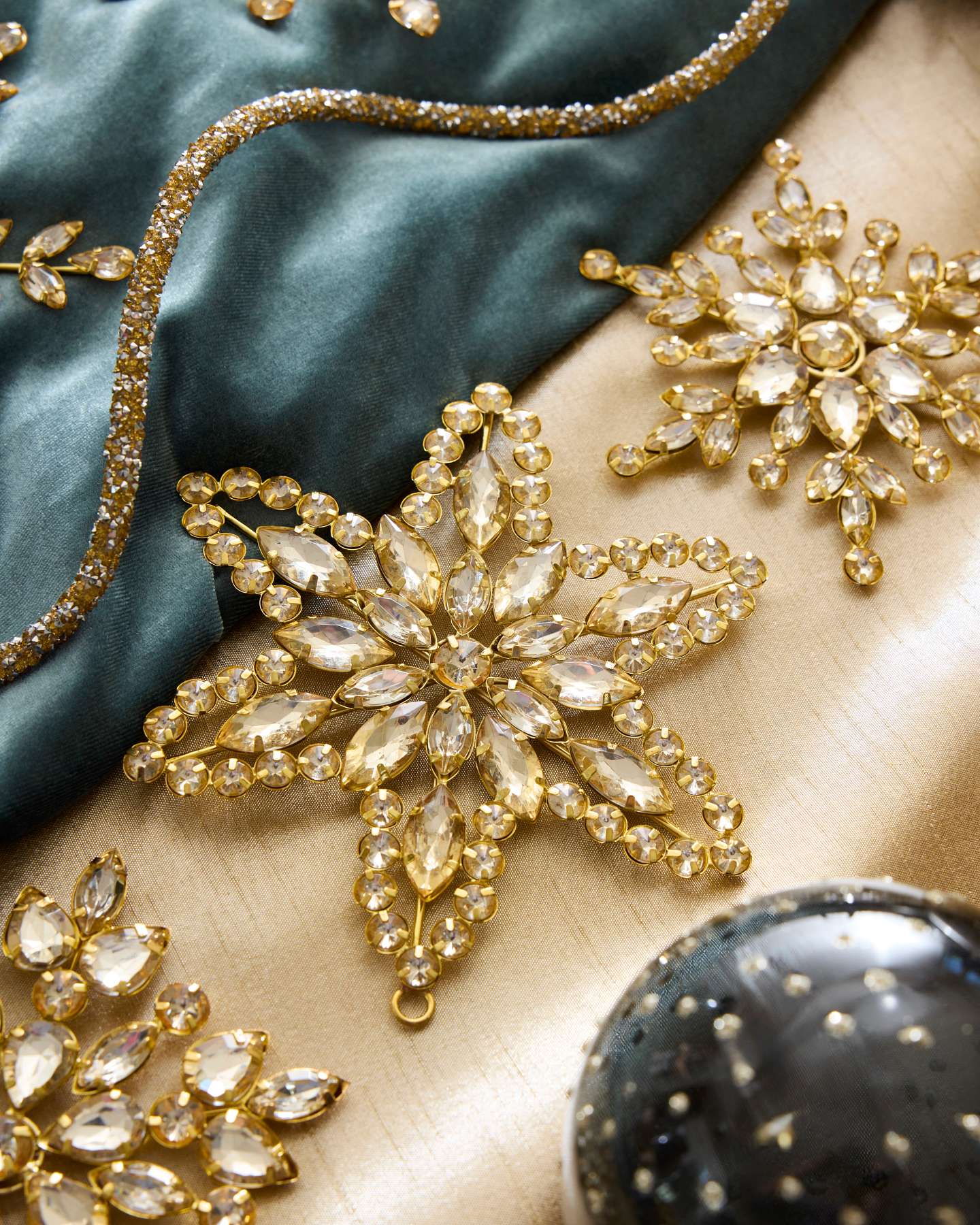 Gold Rhinestone Snowflake Ornament Set