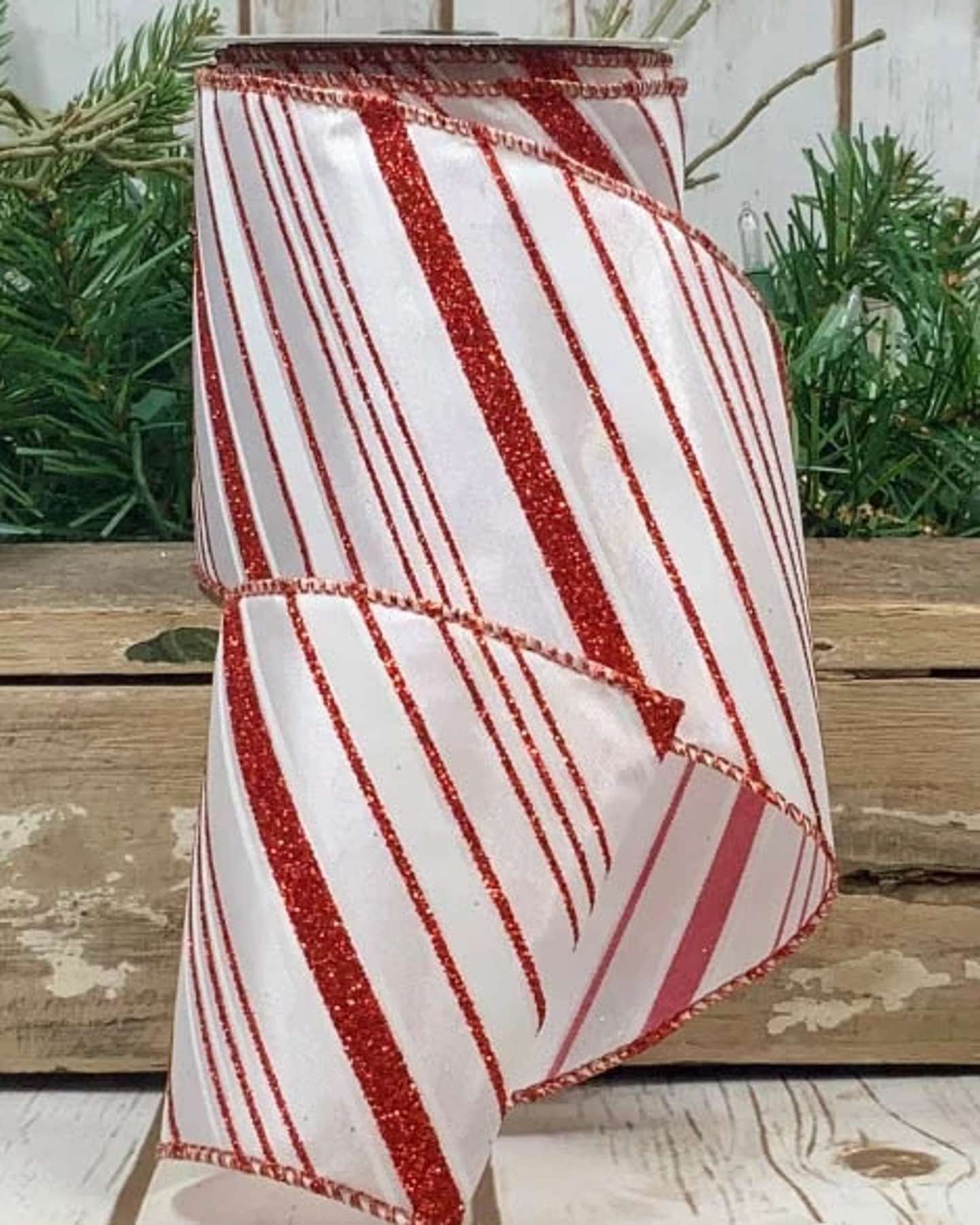 4" x 10yds Red Glitter Stripe Christmas Ribbon