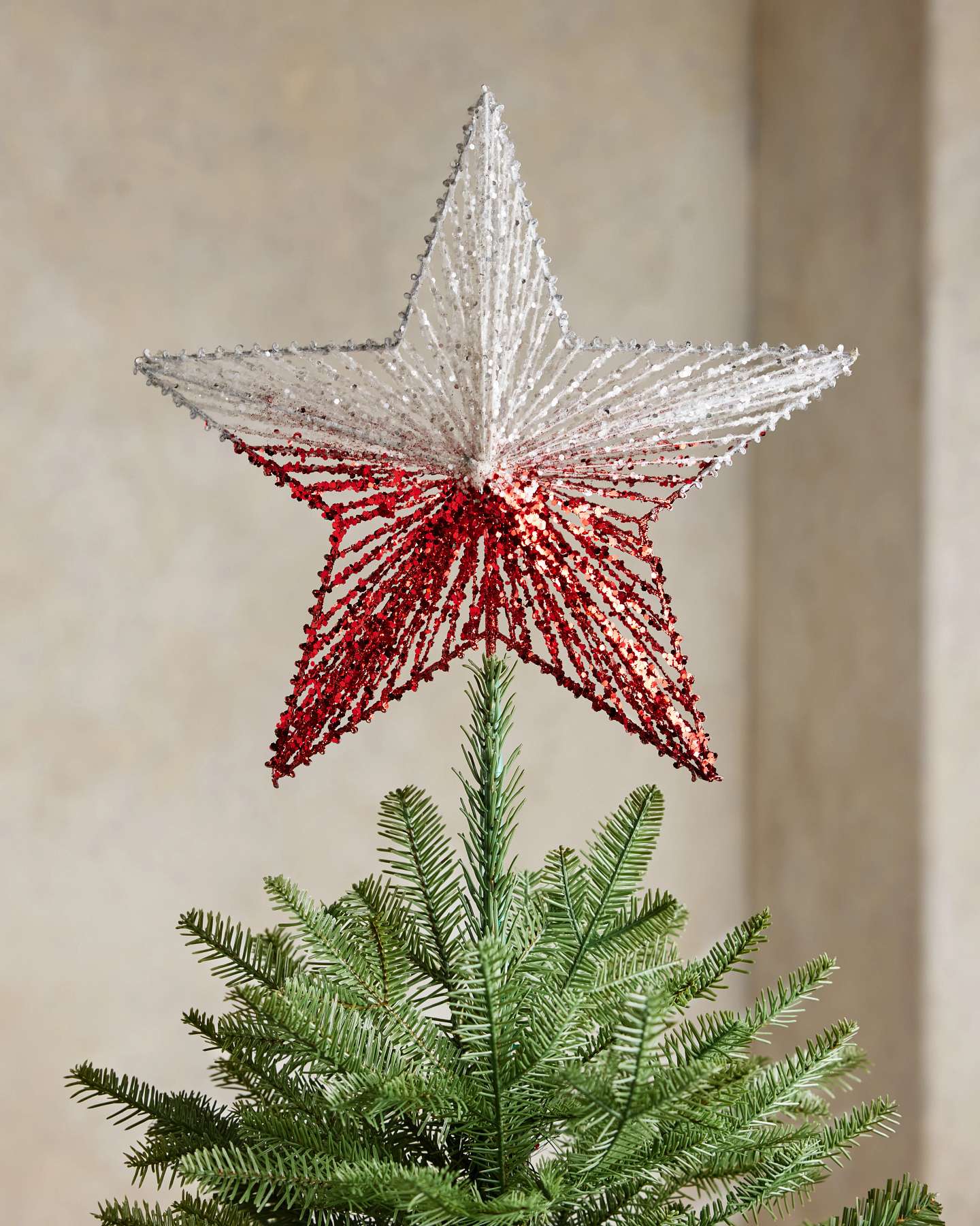 Balsam Hill Red and White Ombre Star Artificial Christmas Tree Topper Full View