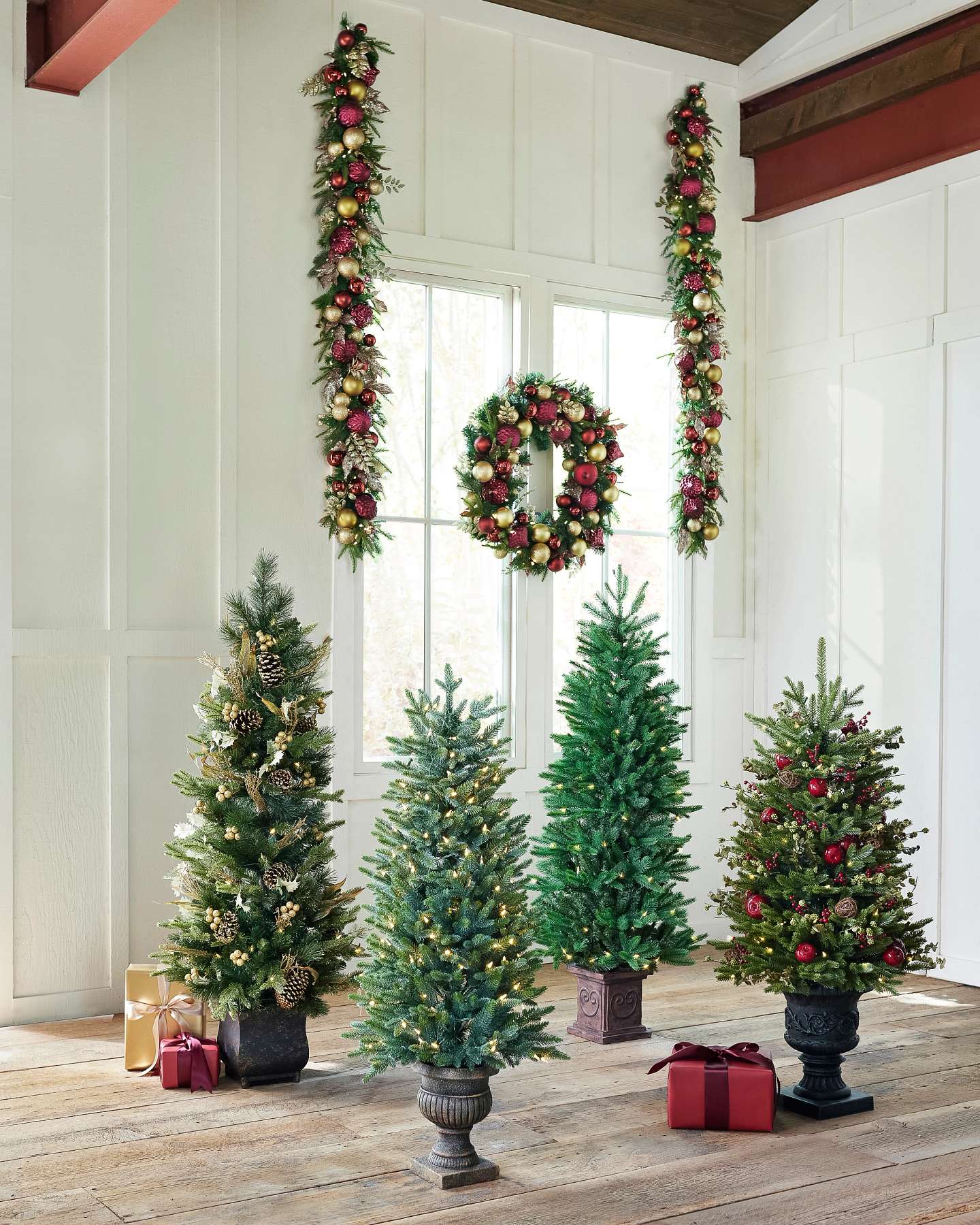 Balsam Hill Colorado Mountain Spruce Artificial Christmas Tree Lifestyle Display With Other Christmas Foliage