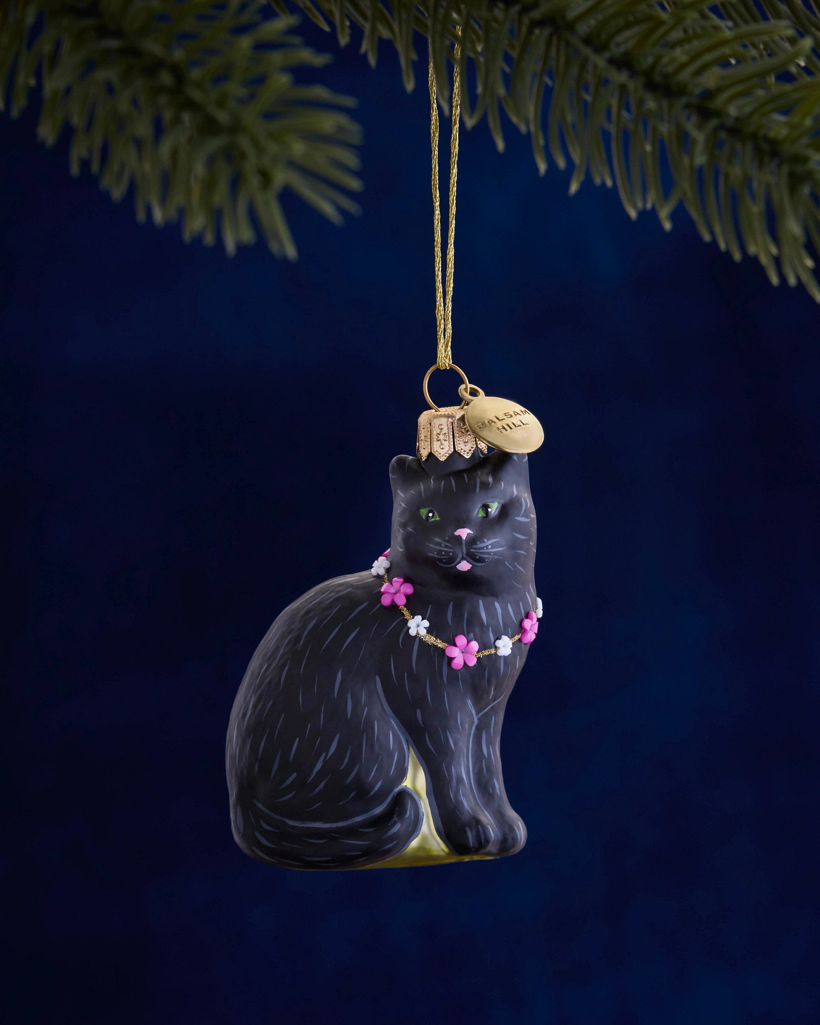 Balsam Hill Studio Black Cat with Lei Ornament