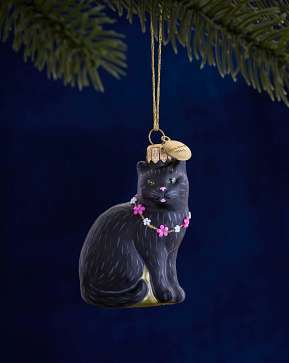 Balsam Hill Studio Black Cat with Lei Ornament Balsam Hill Studio Black Cat with Lei Ornament
