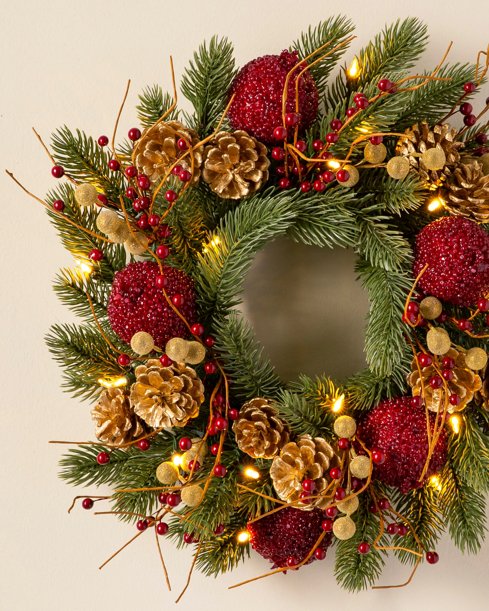 Couronne De Noël Artificielle 60 Cm Bleu Roi Et Or – Élégance Festive Luxueuse Pour Porte Ou Table