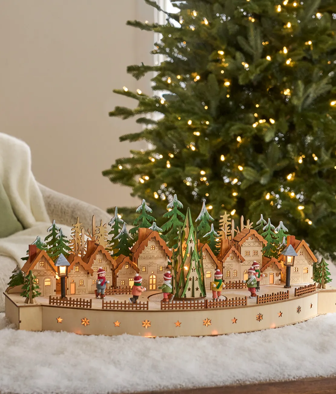 Lit Wooden Animated Christmas Skating Village