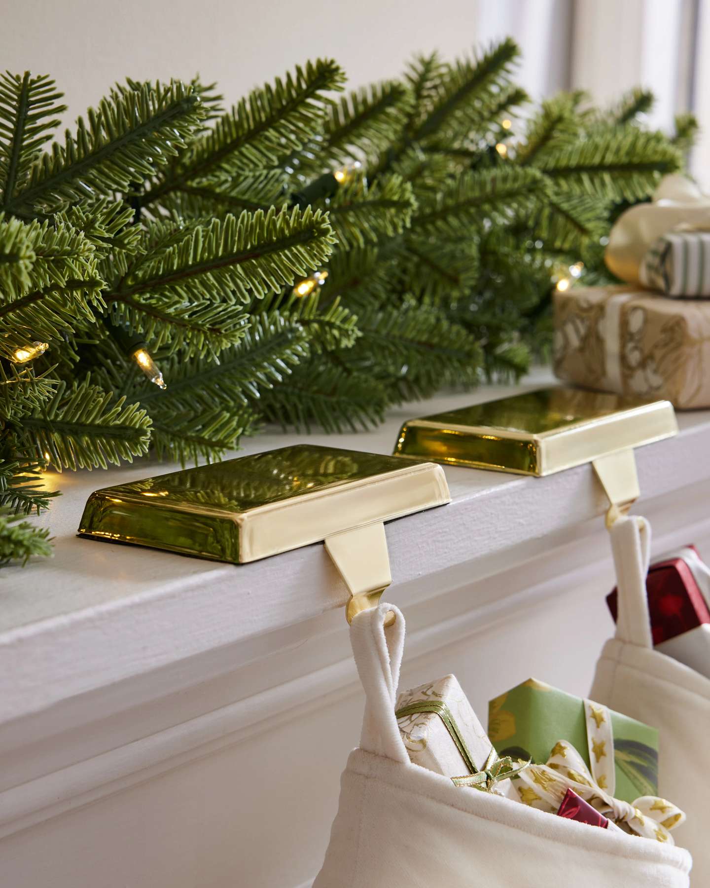 Gold Flat Top Stocking Holders, Set of 2