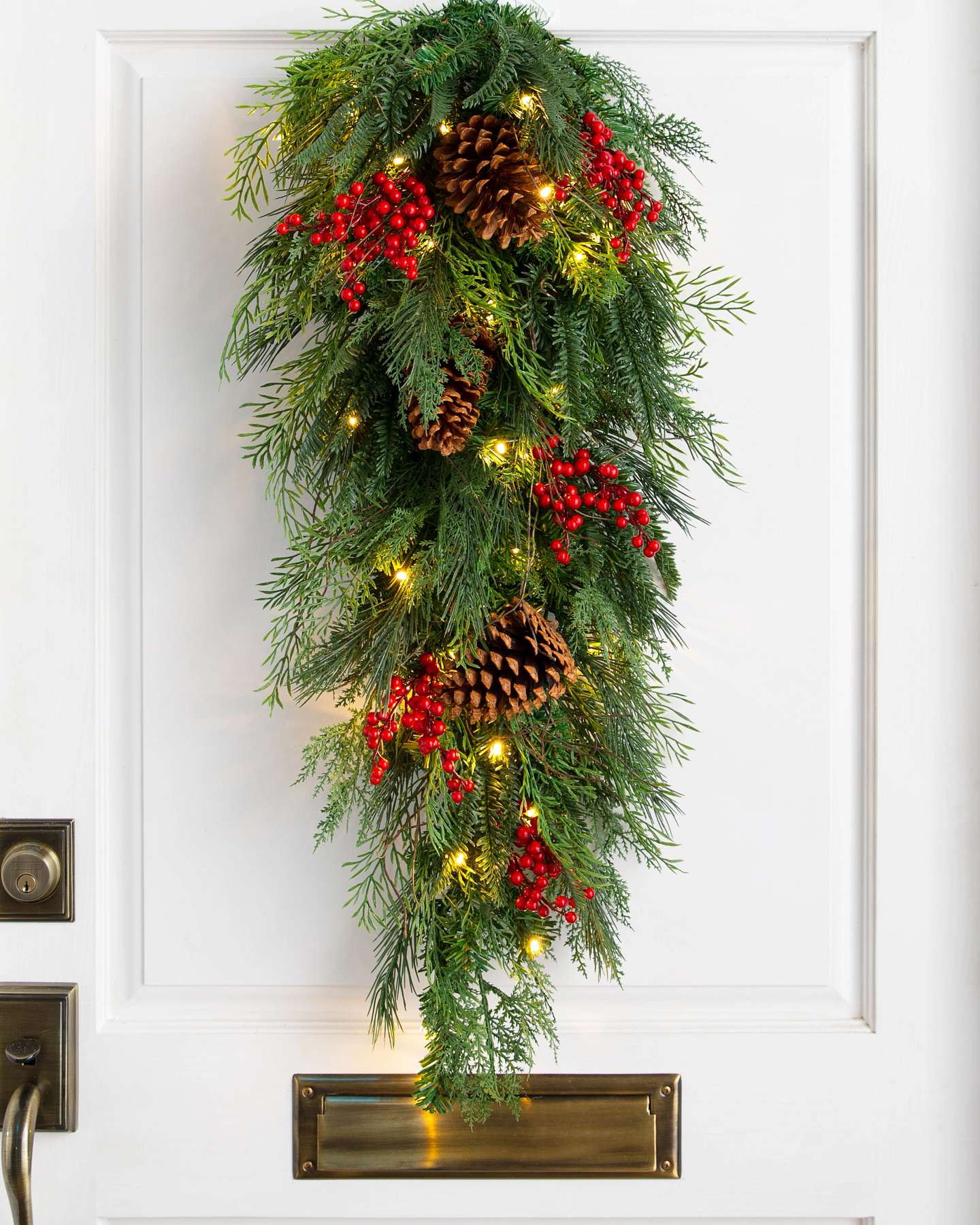 Balsam Hill Outdoor Red Berry Pine Artificial Christmas Swag with LED Lights Display