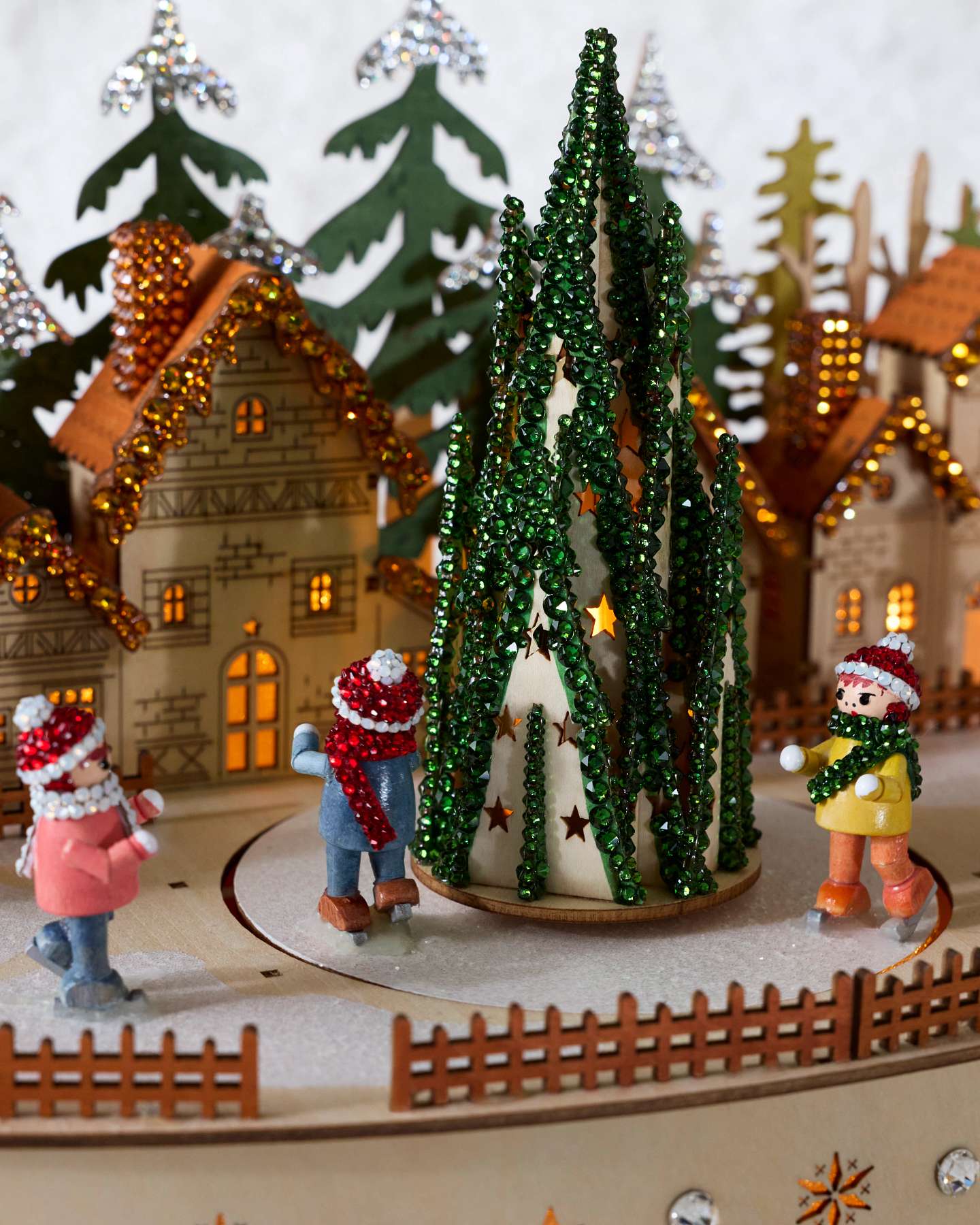 Balsam Hill Animated Christmas Skating Village Featuring Crystals by Swarovski®