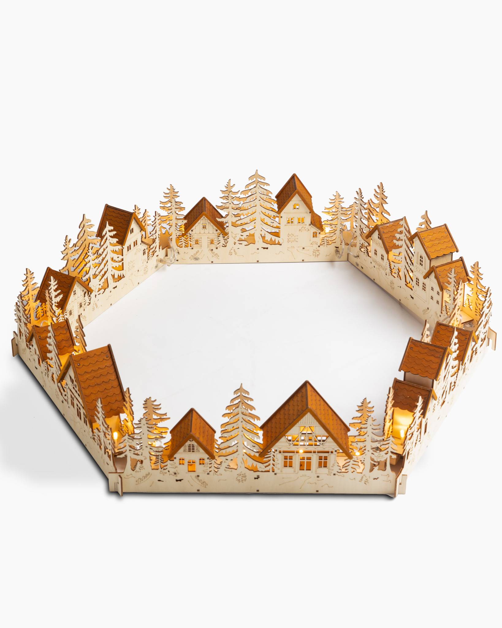 41 chic modern christmas décor ideas Christmas Village Wood Tree Collar | Balsam Hill