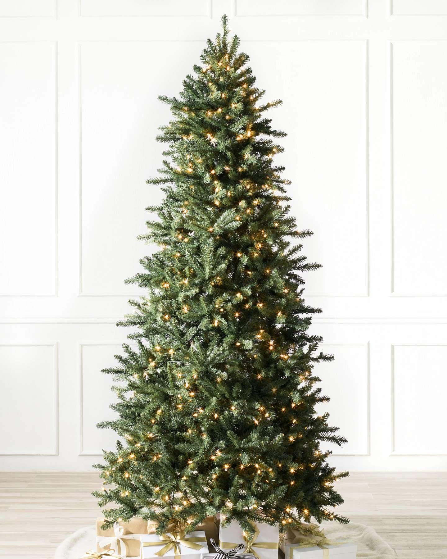 Balsam Hill Berkshire Mountain Fir Artificial Christmas Tree Closeup with LED Clear Lights Full Display