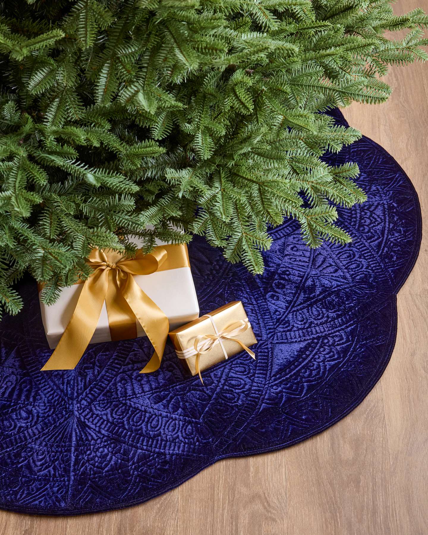 72" Midnight Blue Embossed Velvet Luxe Tree Skirt