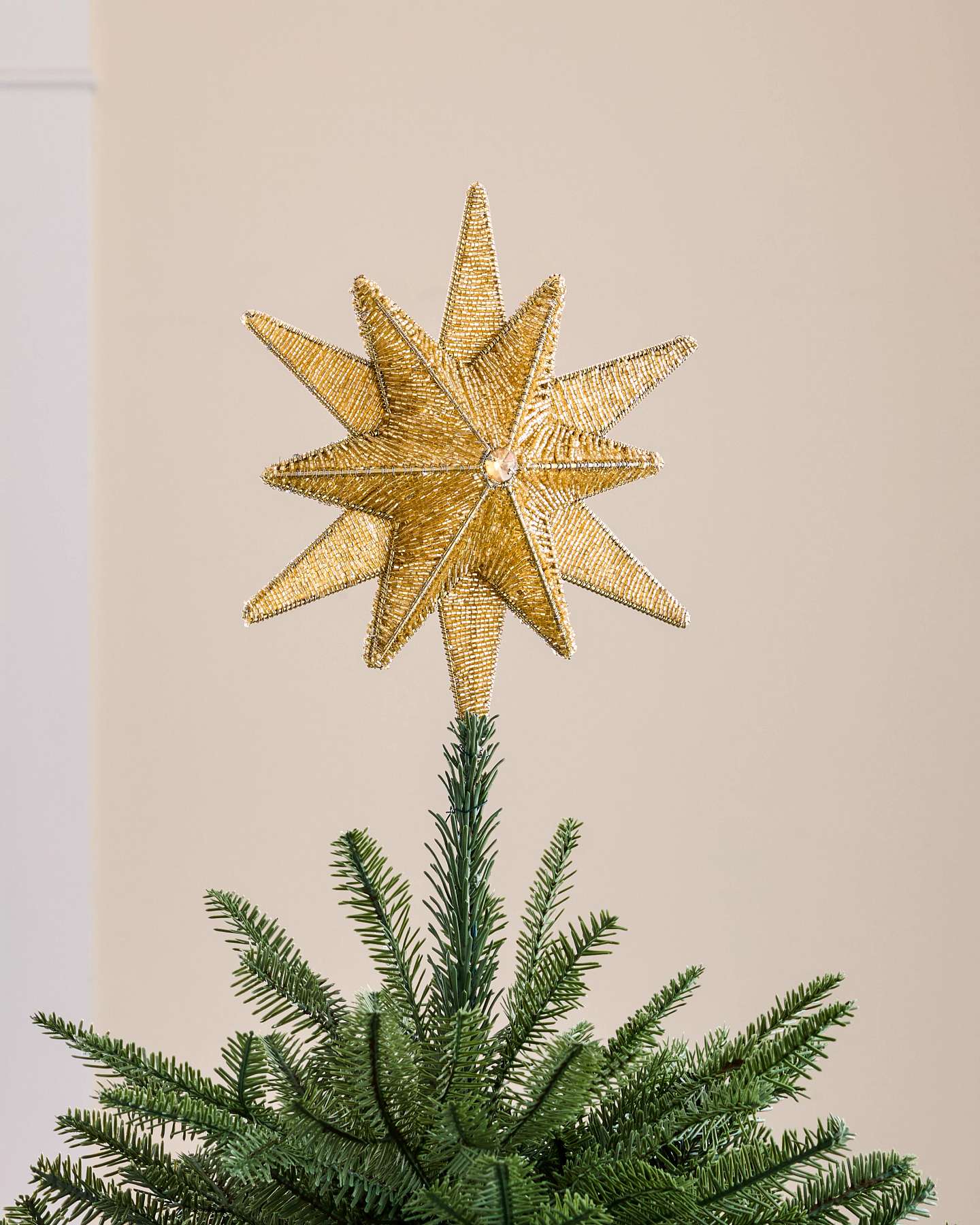 10" Gold Beaded Starburst Tree Topper