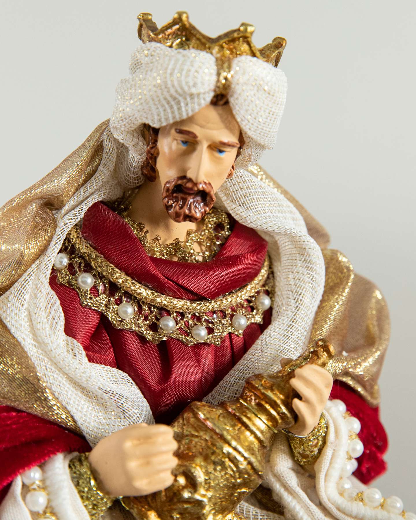 Balsam Hill Burgundy and Gold Nativity Scene Set of 6 Wise Man Zoom