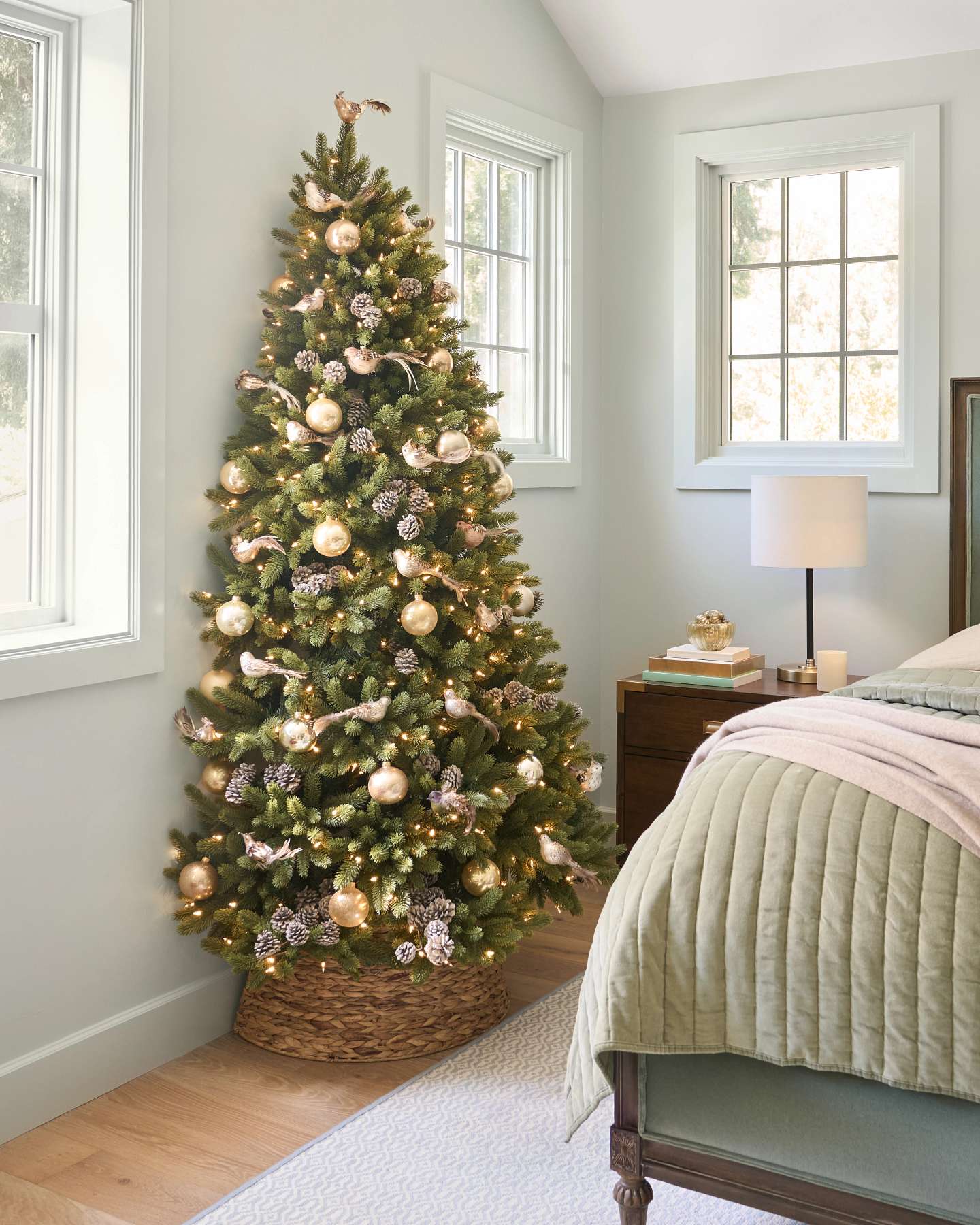 Balsam Hill Fifth Avenue Flatback Artificial Christmas Tree Lifestyle Bedroom Display