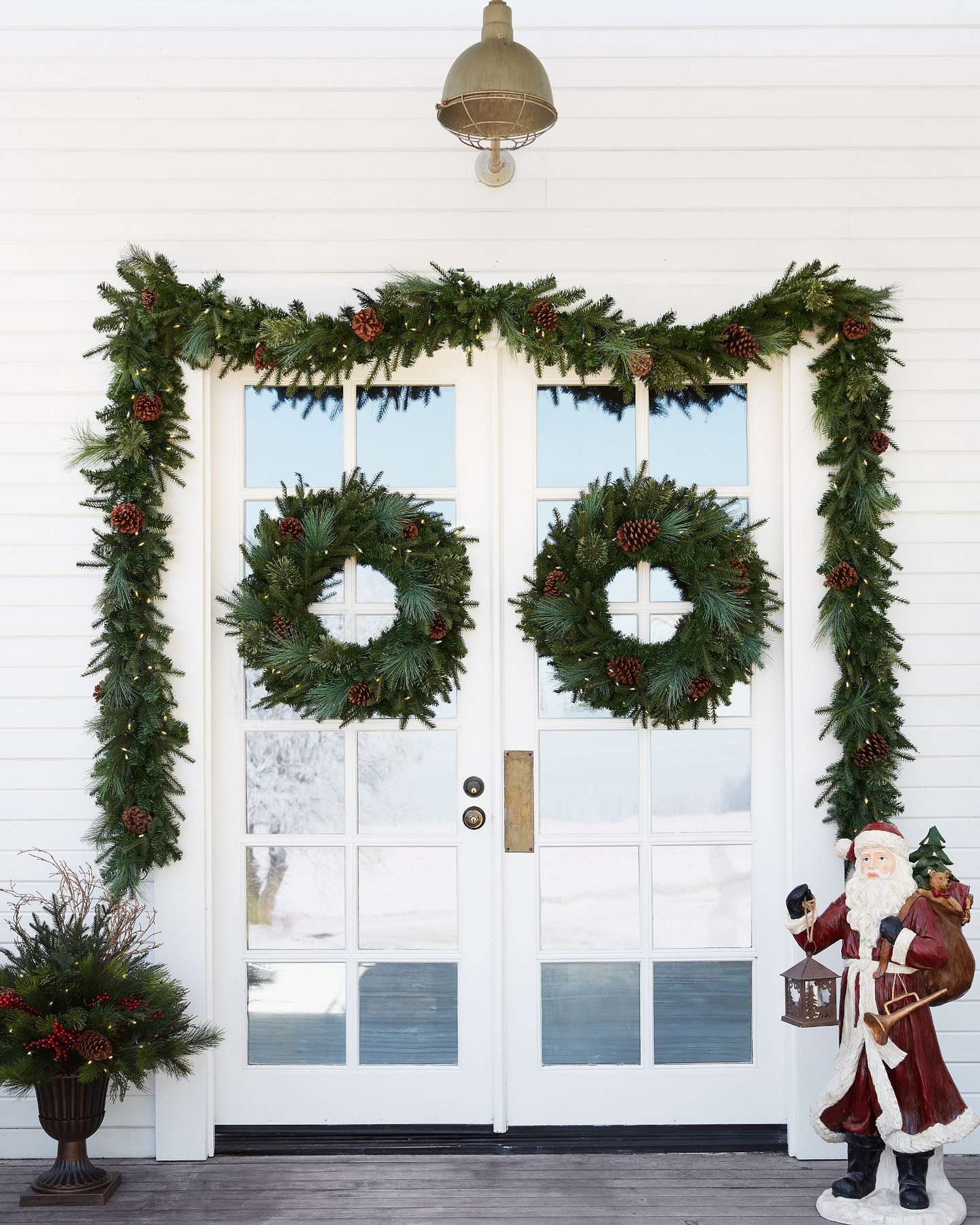 Balsam Hill Mixed Evergreen Artificial Christmas Foliage Styled on Staircase Banister
