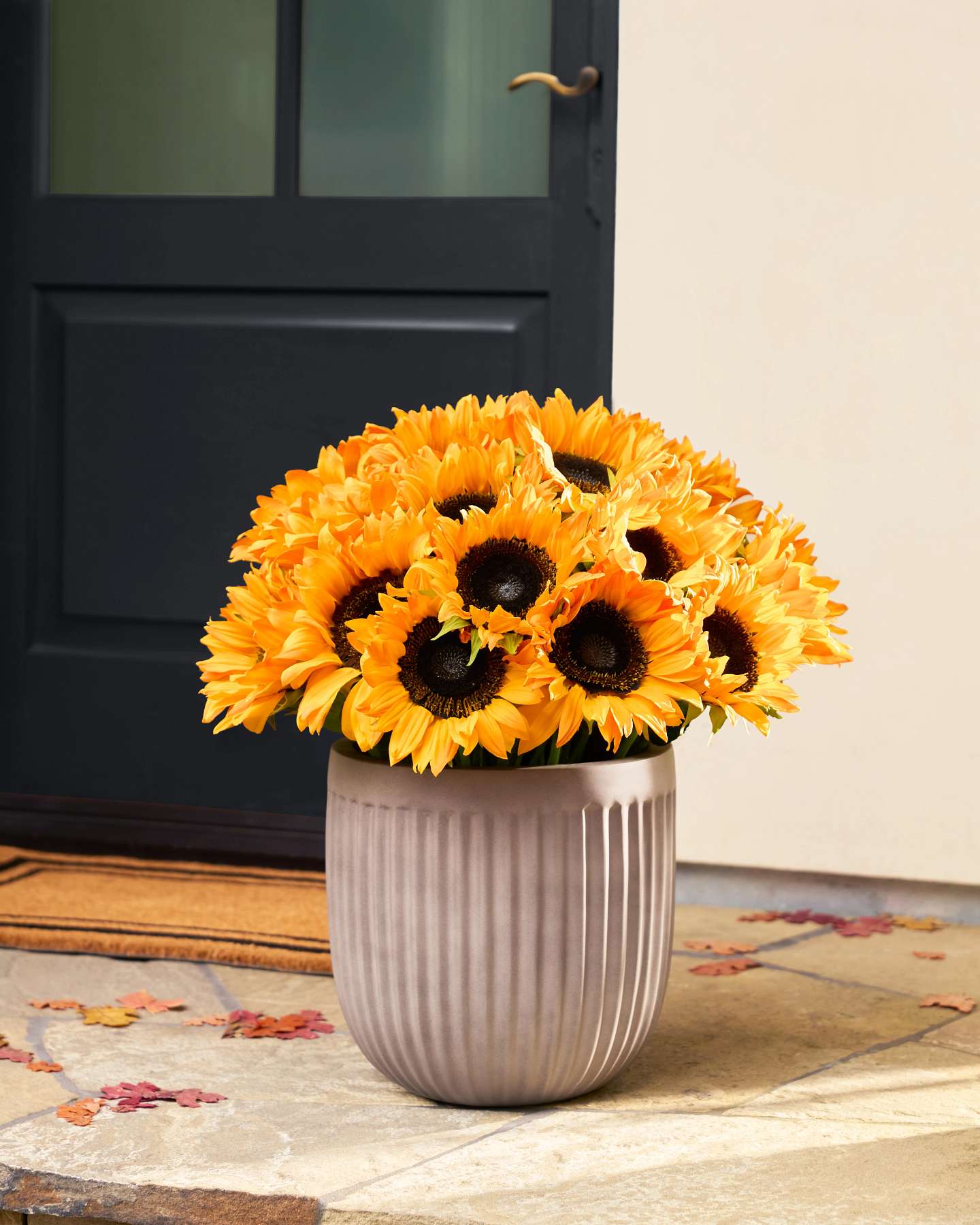 Balsam Hill Outdoor Sunflower Fields Potted Artificial Christmas Foliage on Porch Display