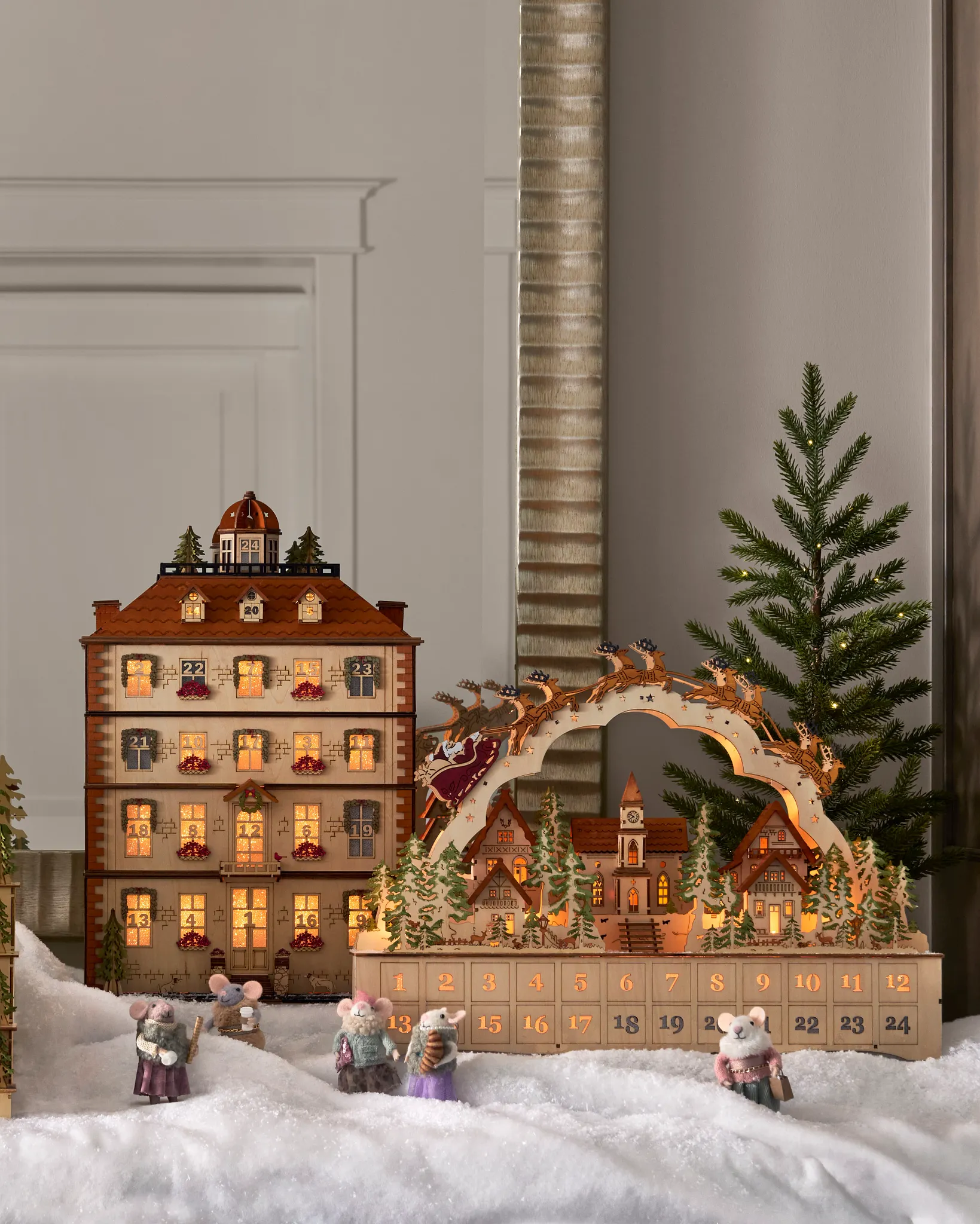 Lit Wooden Old Manor Advent Calendars | Balsam Hill