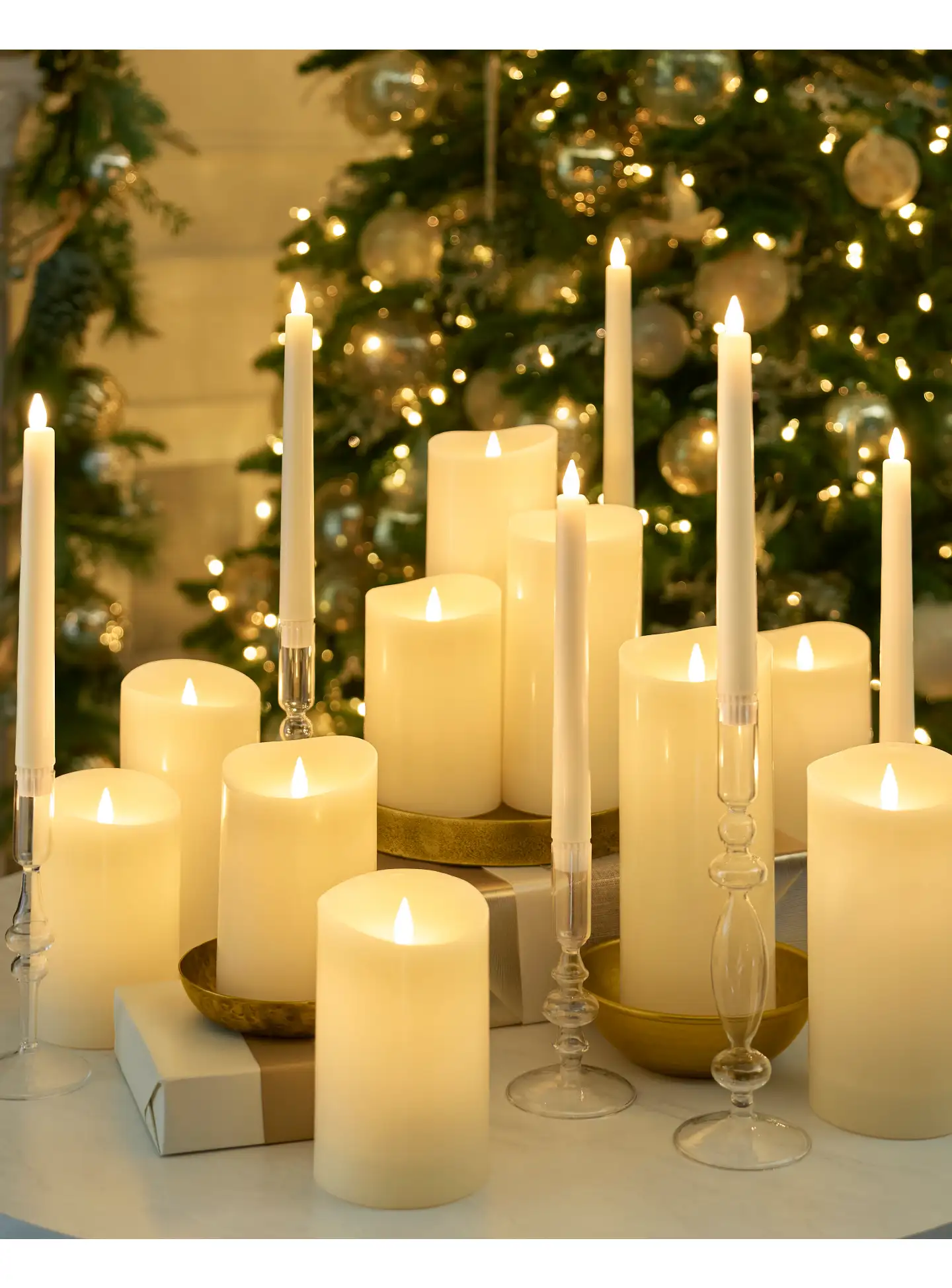 Ivory Miracle Flame Premium 3D Led Wax Pillar Candles