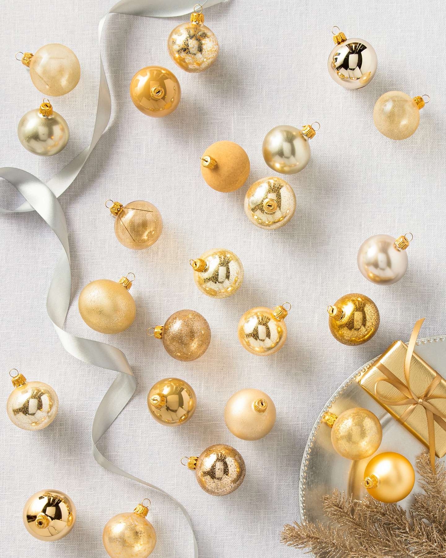 Balsam Hill Gold Mini Tonal Baubles 24 Pieces Elegant Christmas Decor