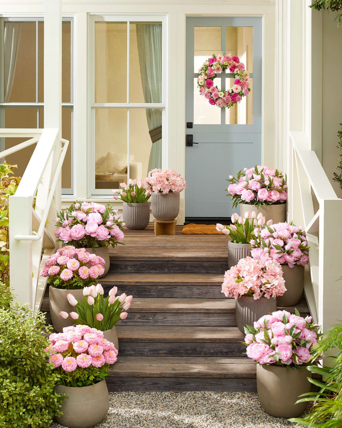 Balsam Hill Outdoor Sweet Zinnia Artificial Spring Foliage in a Garden Display