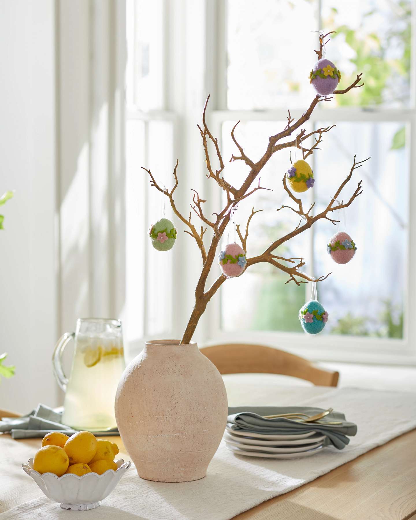 Balsam Hill Bunnies and Blooms Felt Christmas Ornament Set Easter Eggs in a Branch