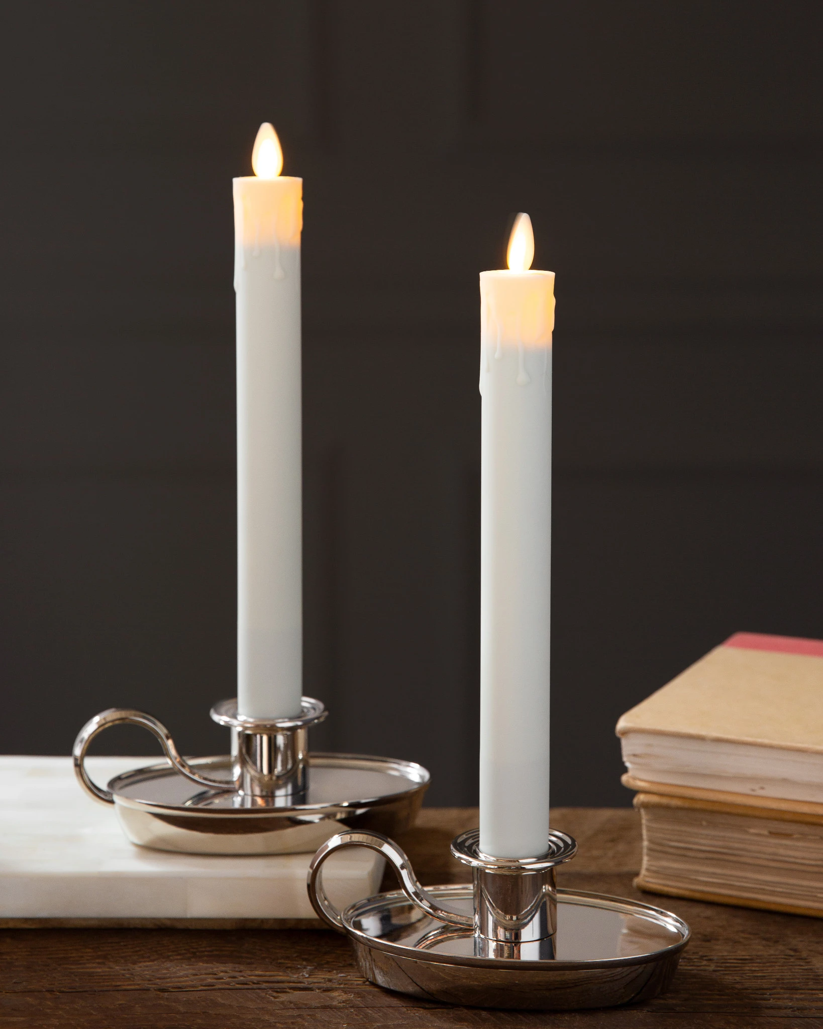 Nickel Miracle Flame™ Chamberstick LED Candle Set of 2 | Balsam Hill