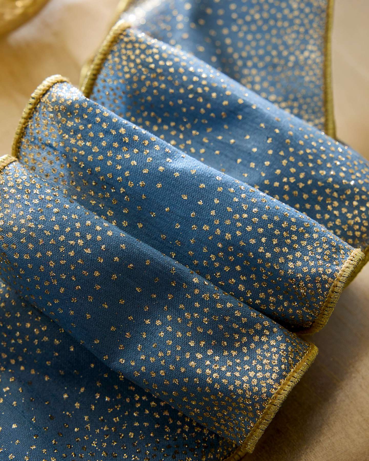 10yds x 5w Blue & Gold Glitter Ombre Christmas Tree Ribbon
