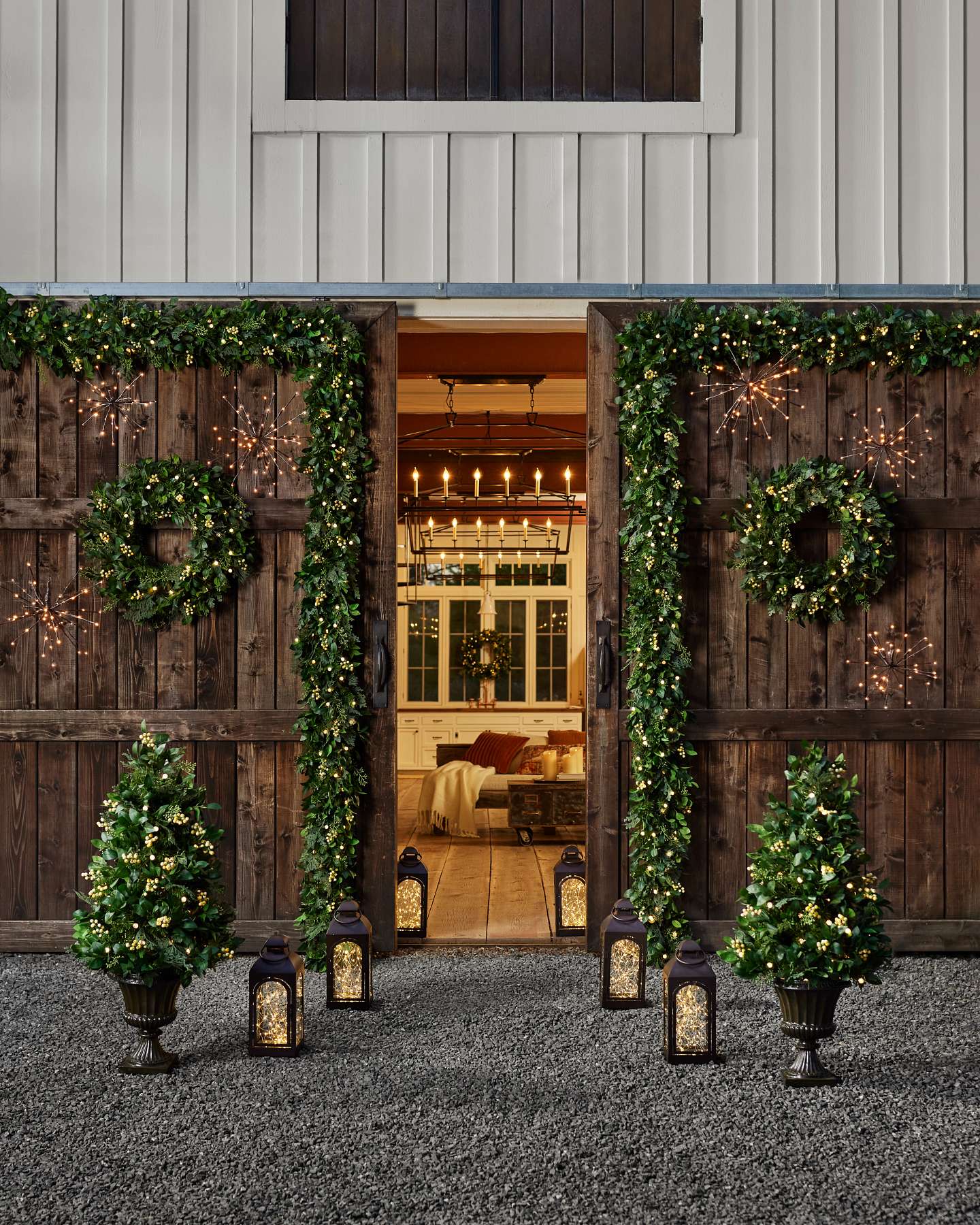Balsam Hill White Berry Cypress Artificial Christmas Foliage on Window Sill Lifestyle