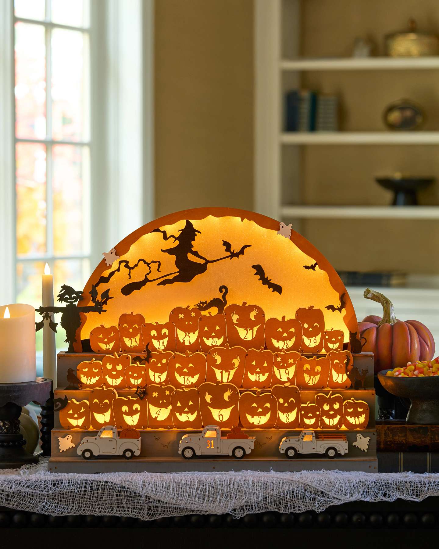 Balsam Hill Wooden Pumpkin Patch Halloween Countdown Calendar Full View