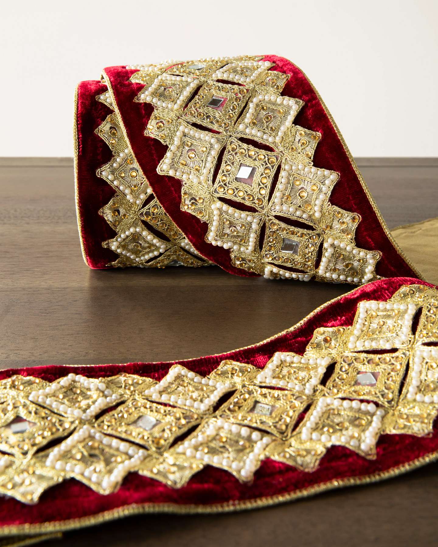 5yds x 5"w Burgundy Gilded Glory Christmas Tree Ribbon