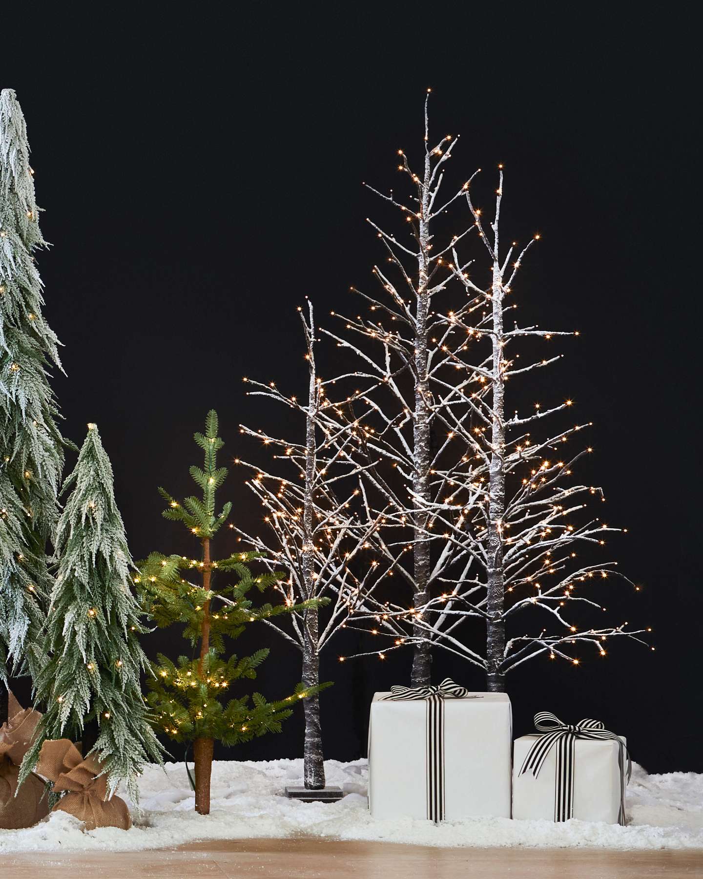 Balsam Hill Snowy Branch LED Artificial Christmas Tree in Cozy Holiday Setting