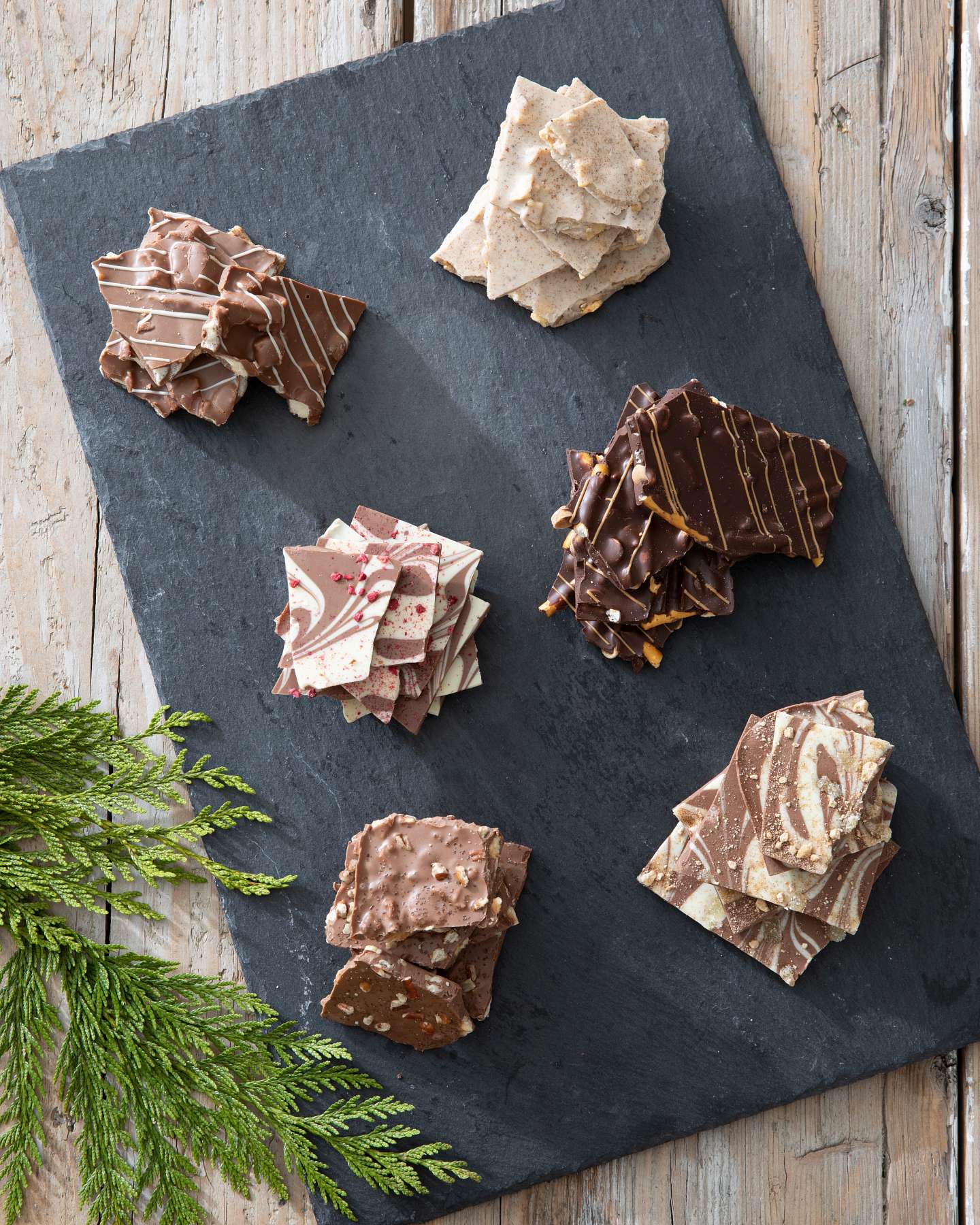 Balsam Hill Chocolate Bark Collection Gift Box Lifestyle Stone Slate Displa