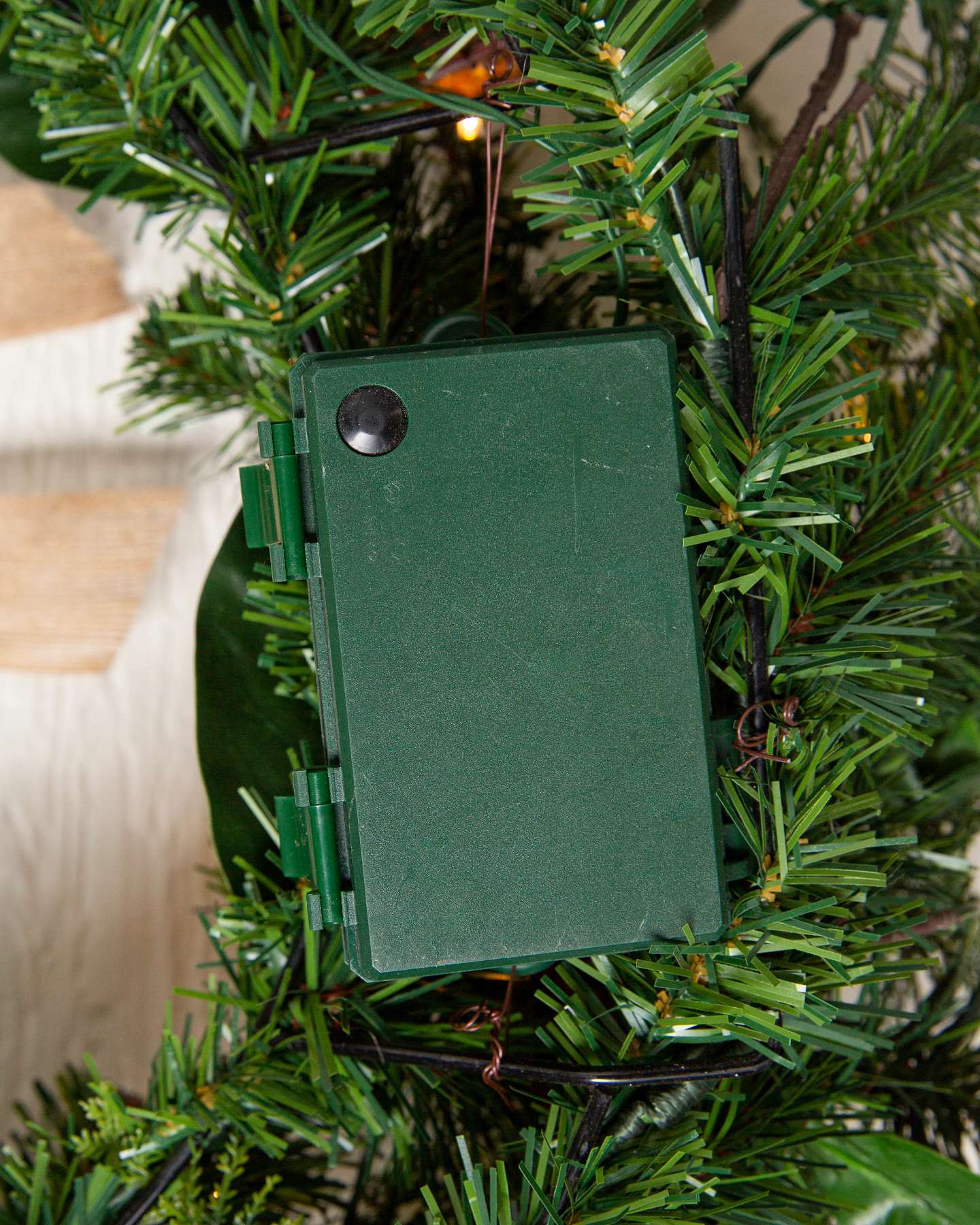 Balsam Hill Outdoor Cedar Lodge Foliage Battery Compartment Detail