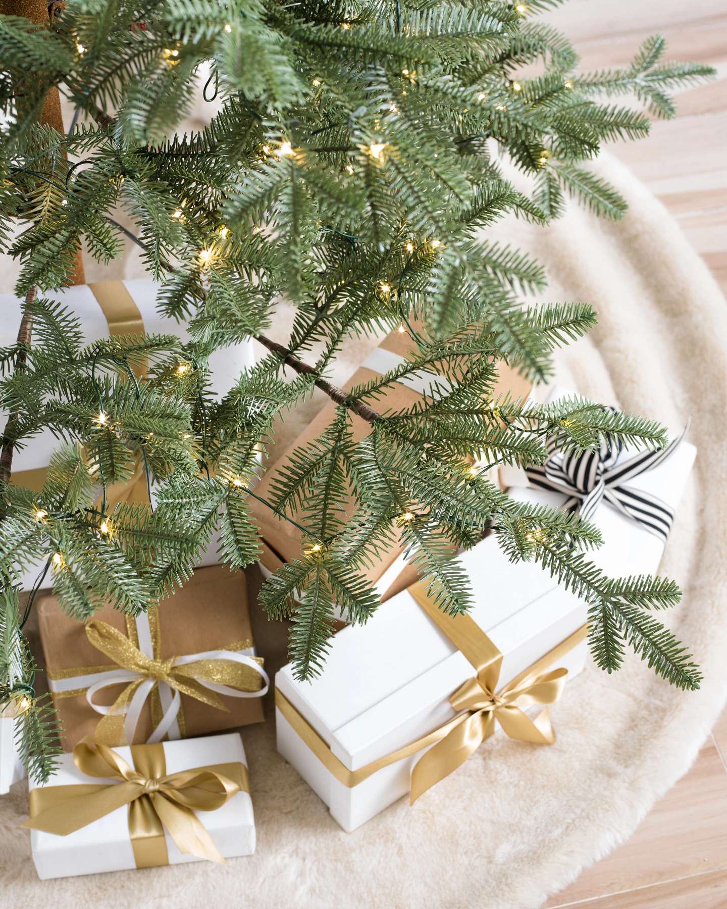 Balsam Hill Alpine Balsam Fir Artificial Christmas Tree Lifestyle Display with Tree Skirt