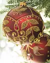 Burgundy and Gold Decorated Glass Ball Ornament Set, 4 Pieces by Balsam Hill Closeup 20