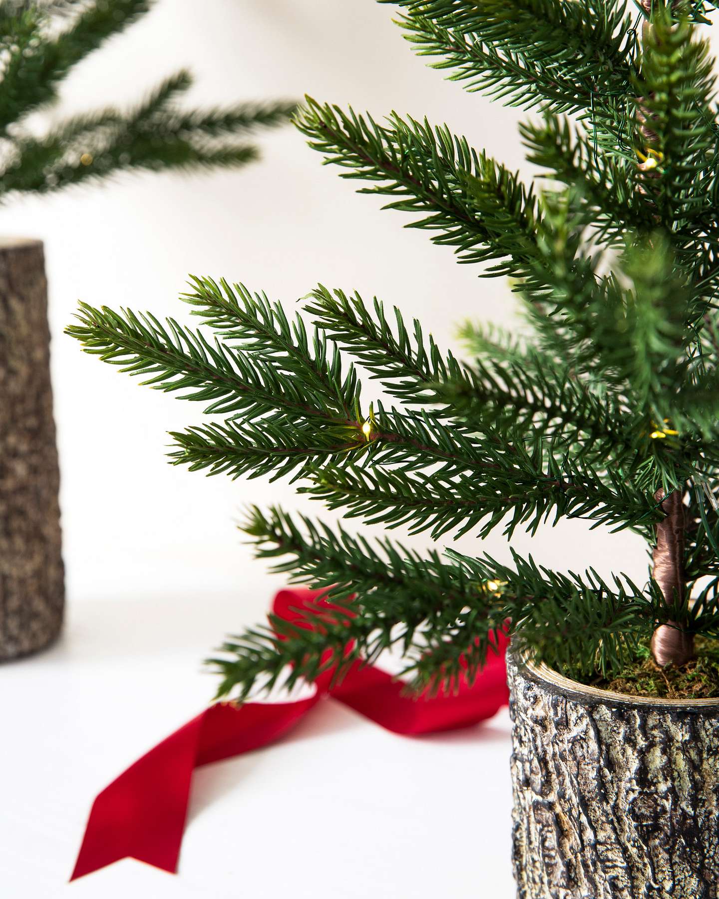 Balsam Hill Evergreen Saplings Tabletop Artificial Christmas Tree Set of 3 Foliage Closeup