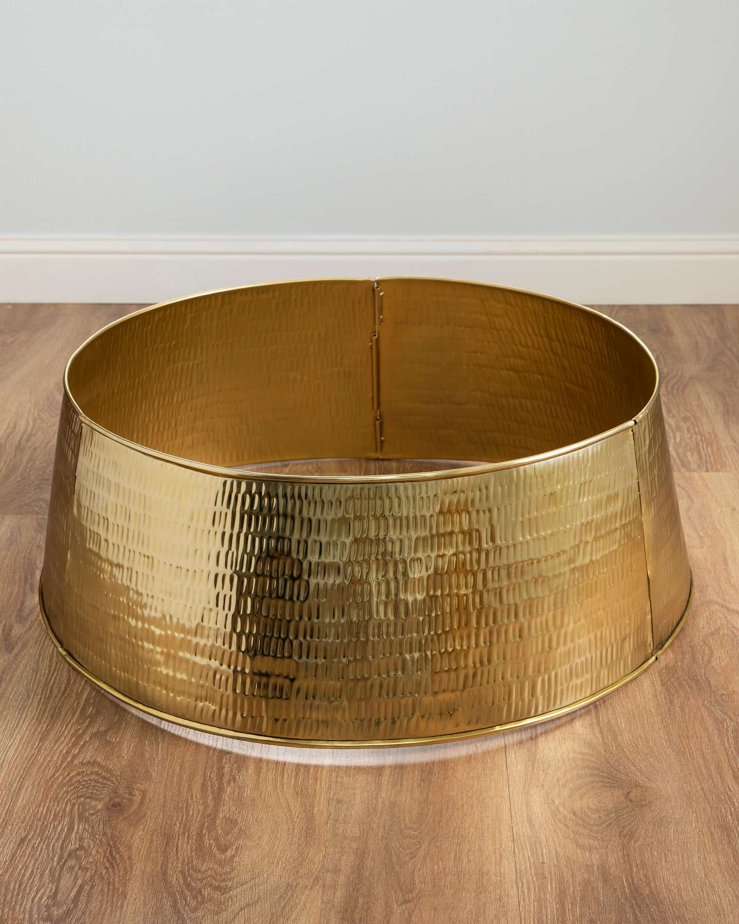 Balsam Hill Gold Rippled Metal Artificial Christmas Tree Collar Closeup