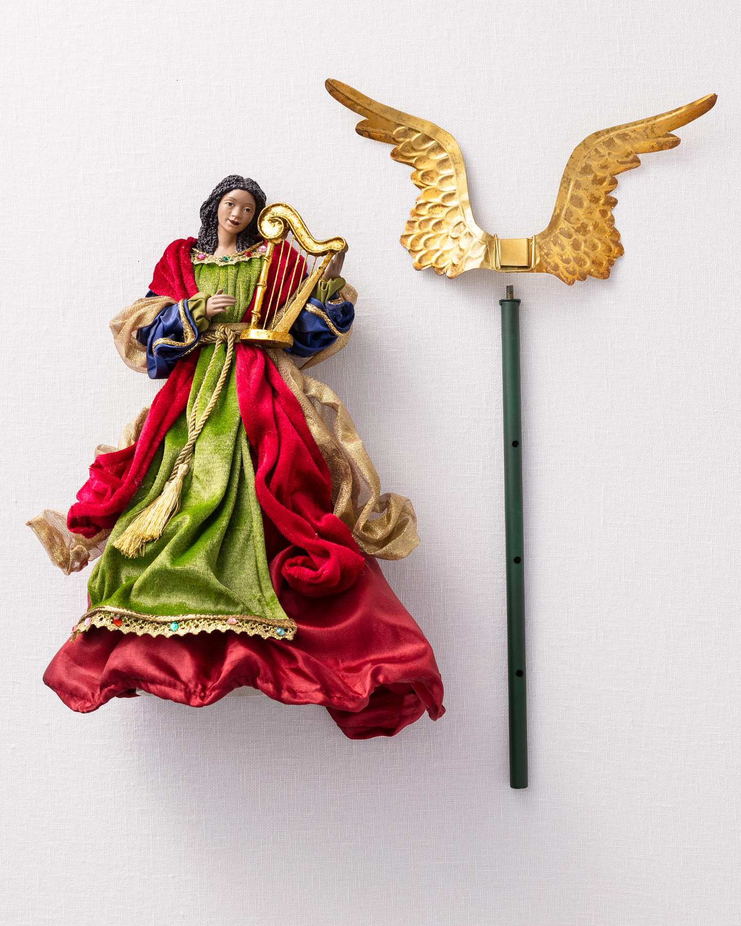 Balsam Hill 14-Inch Burgundy Gilded Black Angel Artificial Christmas Tree Topper Closeup