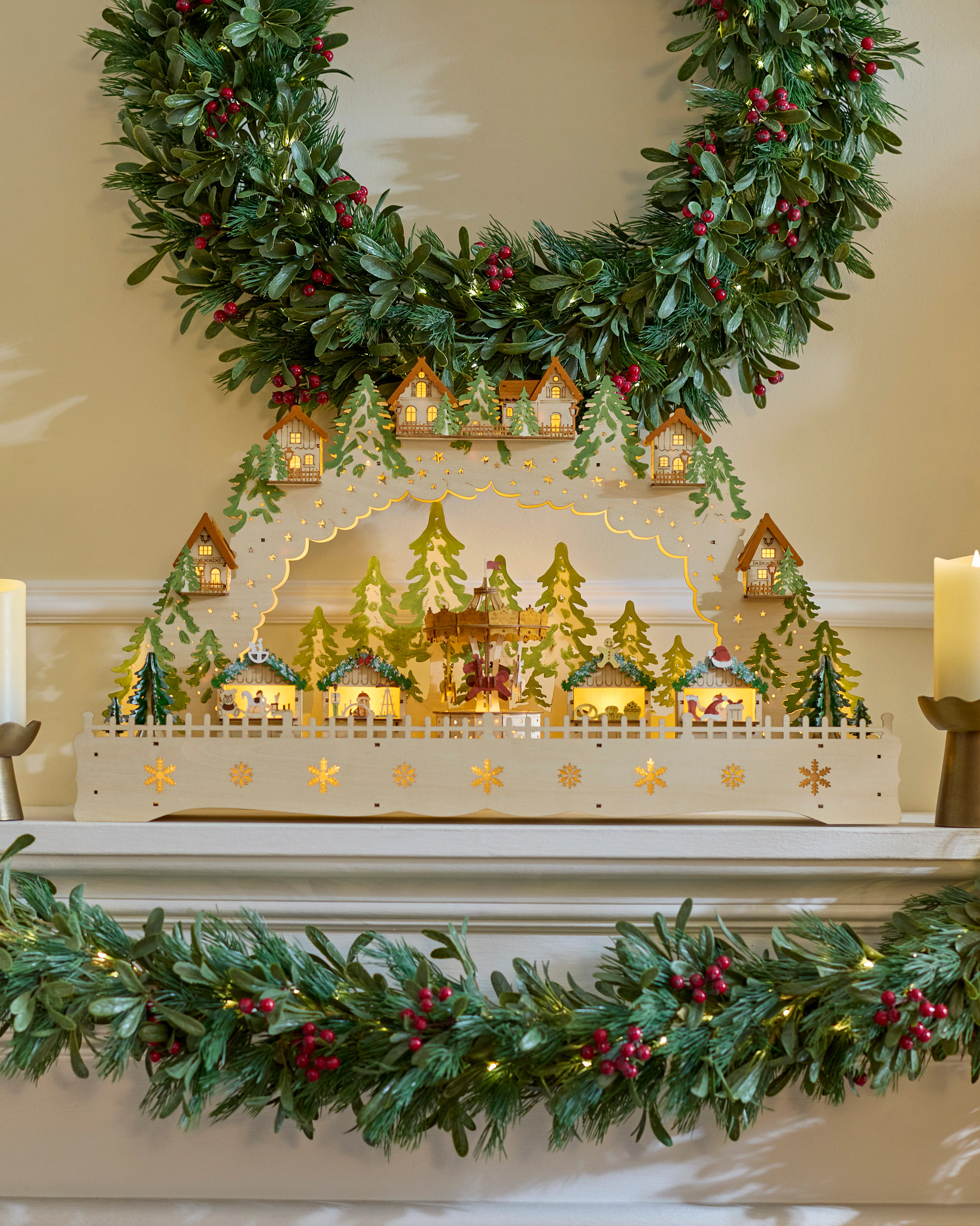 Lit Wooden Animated Holiday Carousel Village
