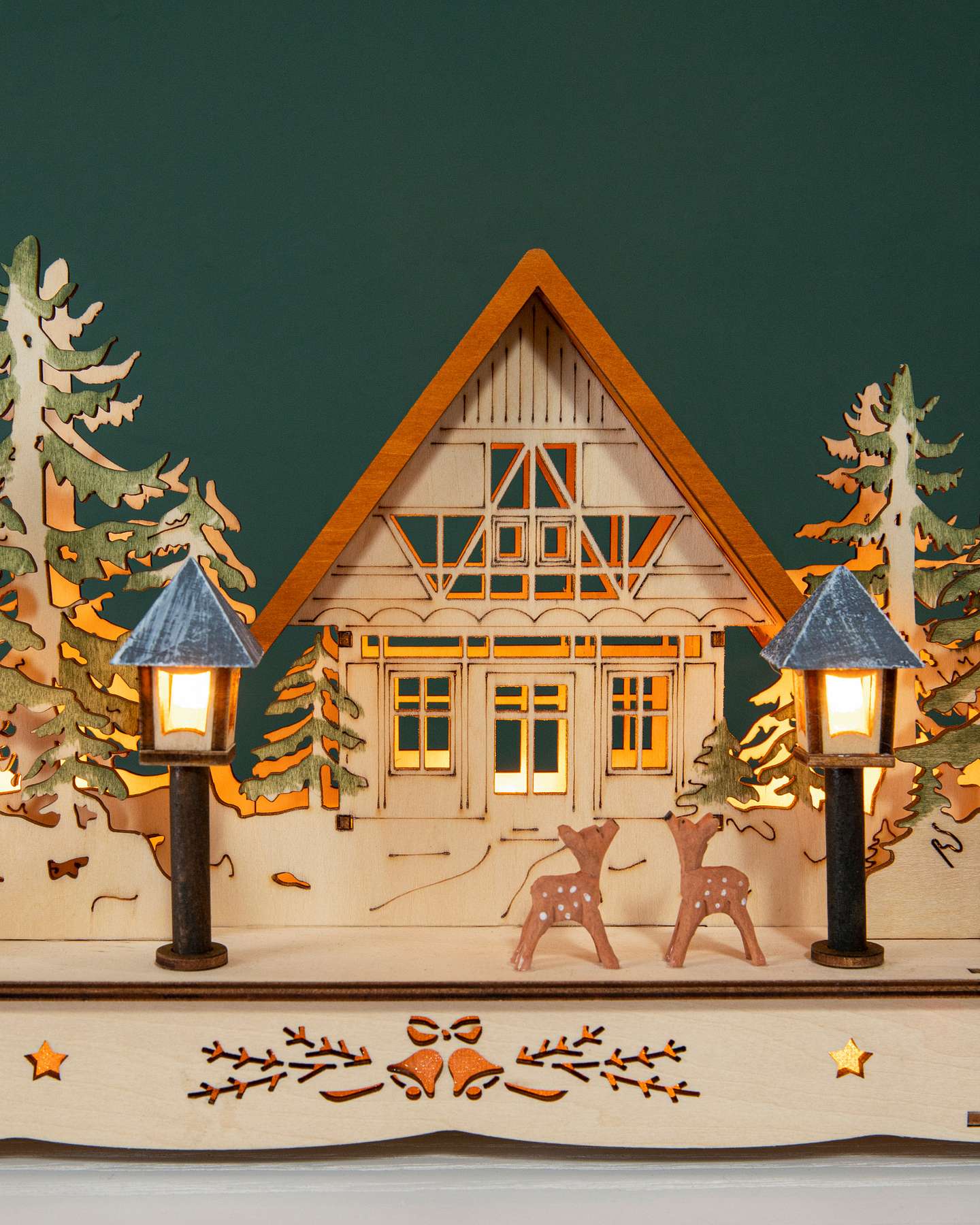 Balsam Hill Wooden Christmas Mantel Village Detailed Close Up View