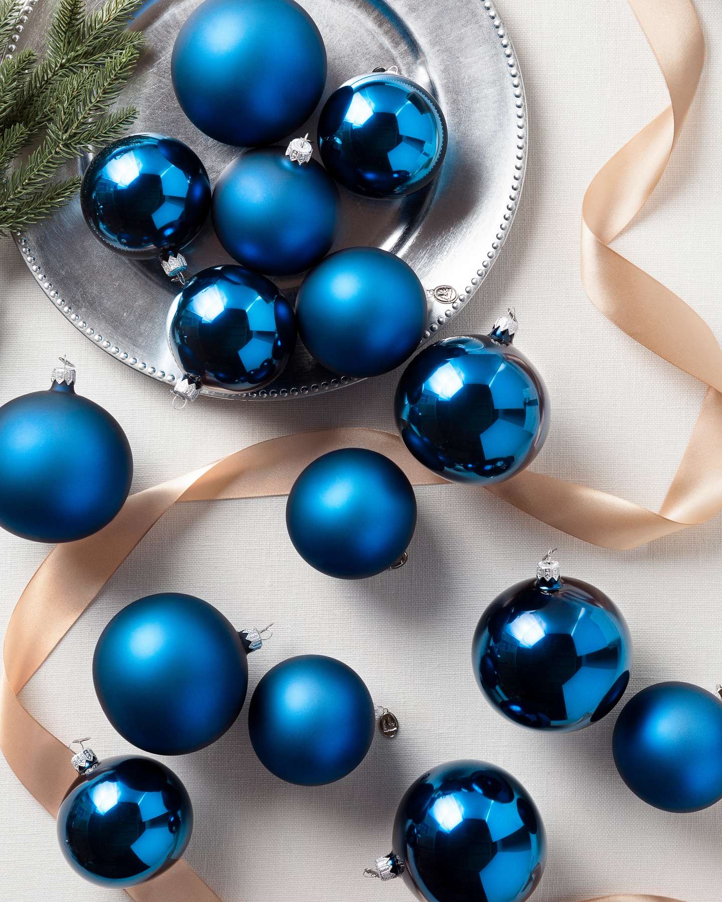 Balsam Hill Blue BH Essentials Classic Ornaments Set of 24 Display