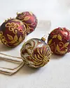 Burgundy and Gold Decorated Glass Ball Ornament Set, 4 Pieces by Balsam Hill Closeup 10