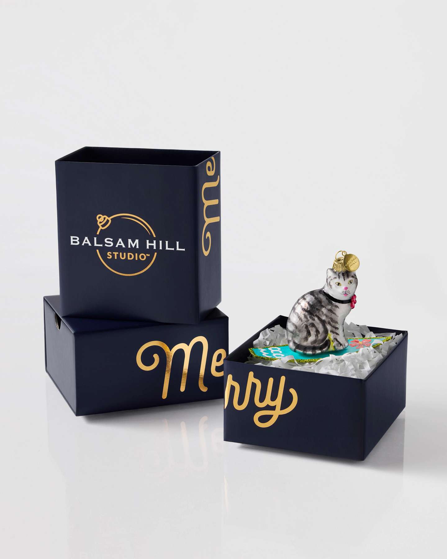 Balsam Hill Studio Surfing Gray Cat Ornament